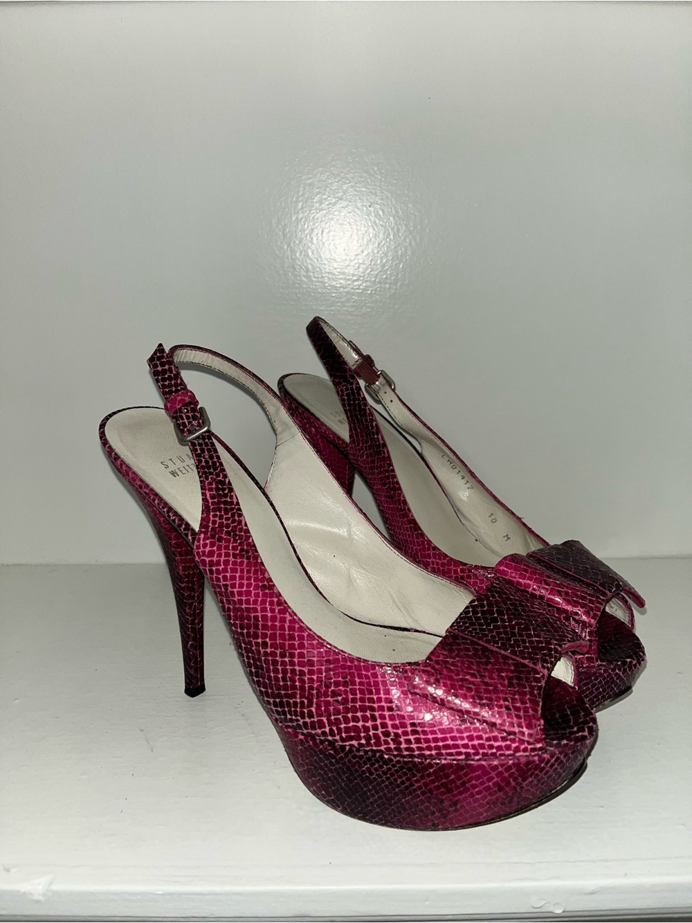 Pink Snake-Print Peep-Toe Slingback Heels